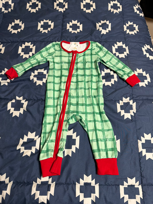 Green plaid romper